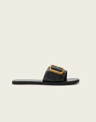 AllSaints Ella chunky buckle one strap leather slider in black