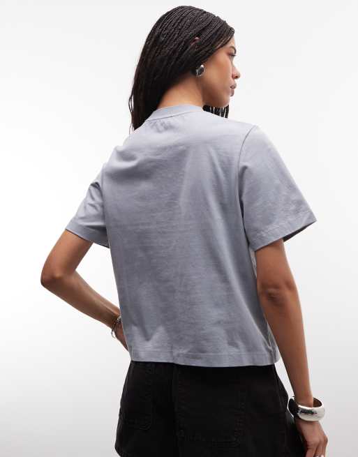 AllSaints Ella Lisa short sleeve embellished logo t-shirt in blue, 4 of 4