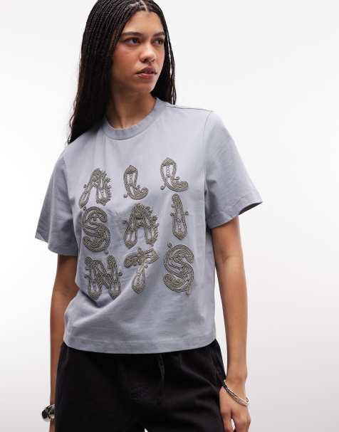 AllSaints - Ella Lisa - T-shirt à manches courtes et logo ornementé - Bleu - view 1