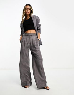 AllSaints Elle tapered flare trousers in grey - ASOS Price Checker