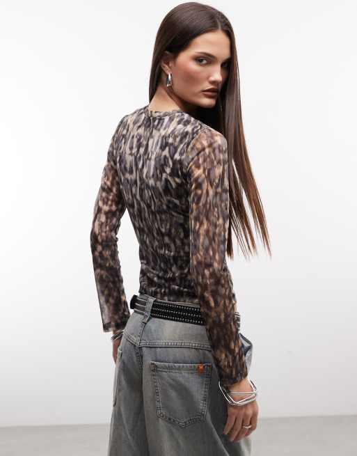 AllSaints - Ellie - Langærmet top med leopardprint i mesh, 4 af 4