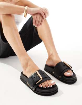 AllSaints AllSaints Ellie leather stud sliders in black