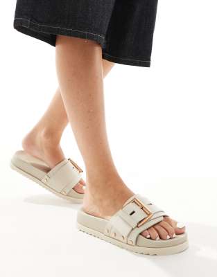  Ellie leather stud sliders in off white