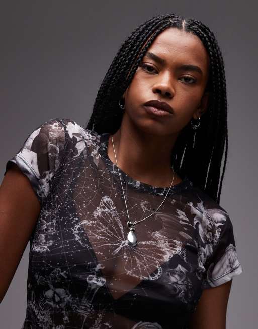 AllSaints Ellie mesh t-shirt in black print exclusive to asos, 4 of 4