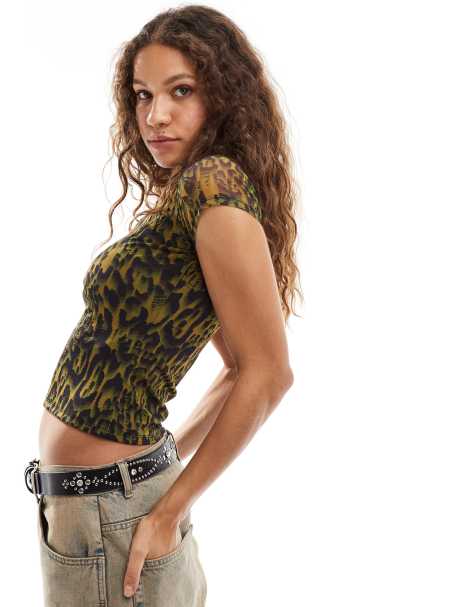 AllSaints Ellie mesh t-shirt in leopard - view 1