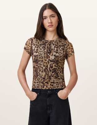AllSaints - Ellie - Netzstoff-T-Shirt in Evia-Goldbraun
