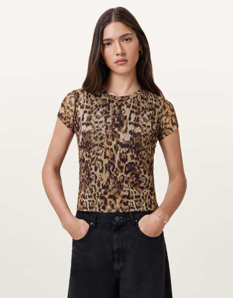 AllSaints – Ellie – Netzstoff-T-Shirt in Evia-Goldbraun - view 1