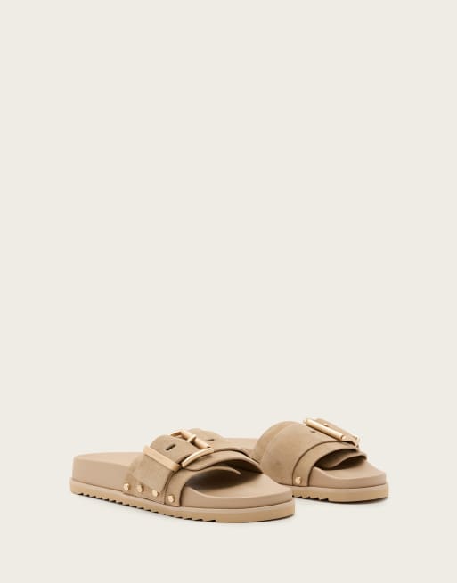 AllSaints - Ellie - Slippers met studs in zandkleur