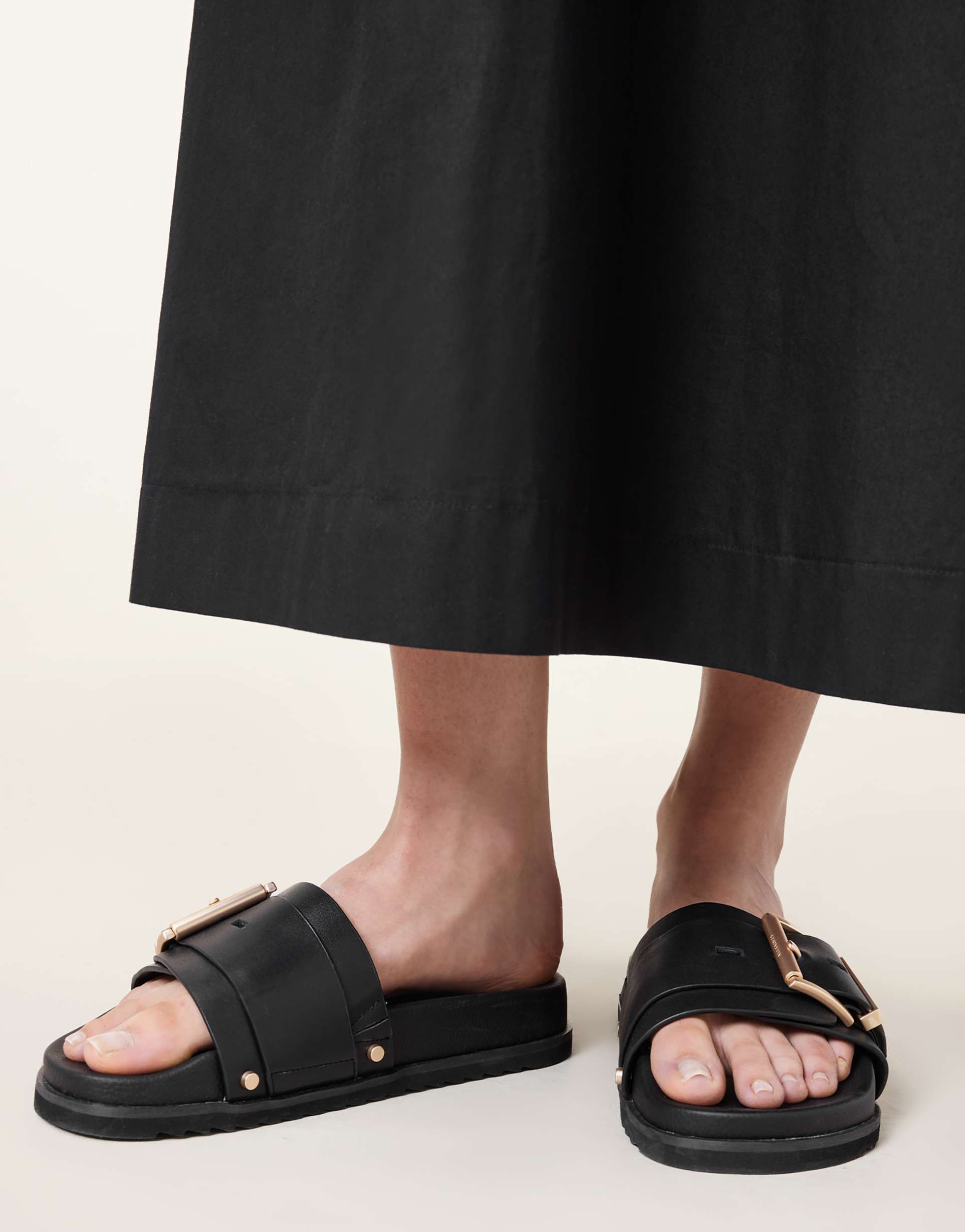 allsaints ellie studded leather slides in black