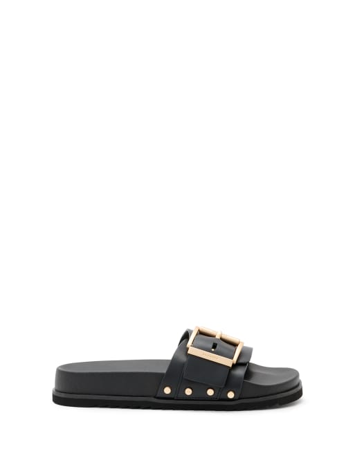 AllSaints Ellie studded leather slides in black, 2 of 4