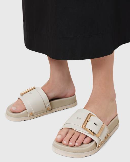 AllSaints Ellie studded leather slides in chalk white, 3 of 4