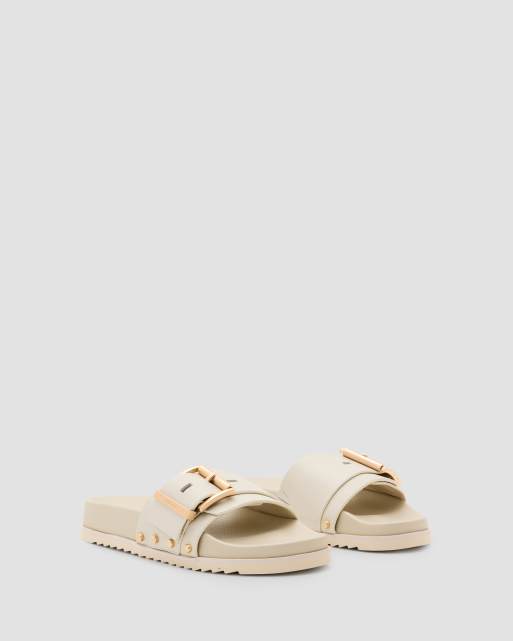 AllSaints Ellie studded leather slides in chalk white, 4 of 4