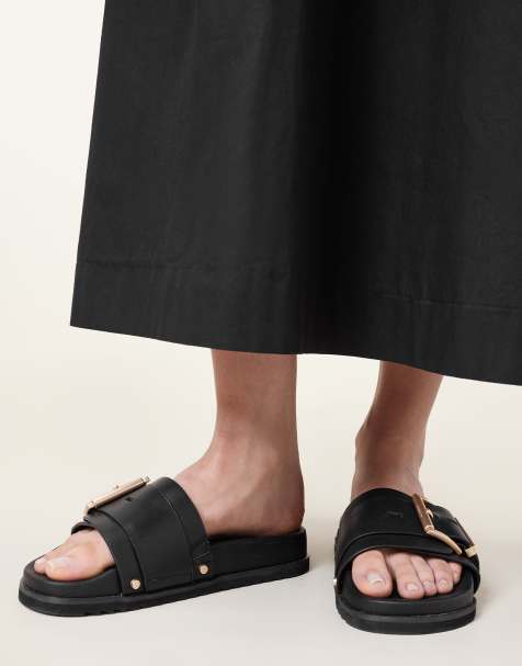 AllSaints – Ellie – Svarta tofflor i läder med nitar - view 1