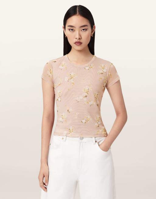 AllSaints - Ellie - T-shirt en tulle - Rose vif Empoli, 3 de 6