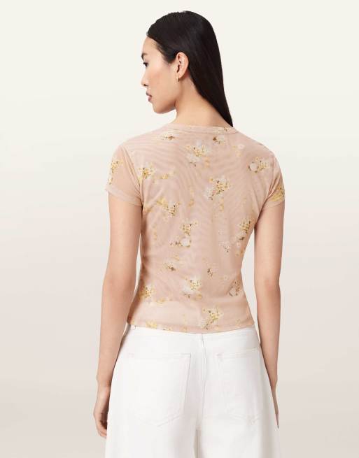 AllSaints - Ellie - T-shirt en tulle - Rose vif Empoli, 5 de 6