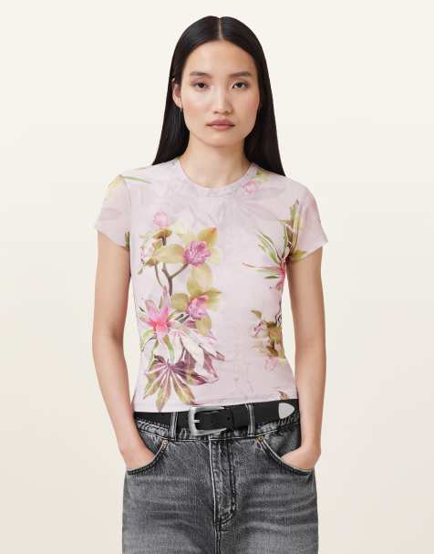 AllSaints - Ellie - T-shirt van mesh in adena zachtroze - view 1