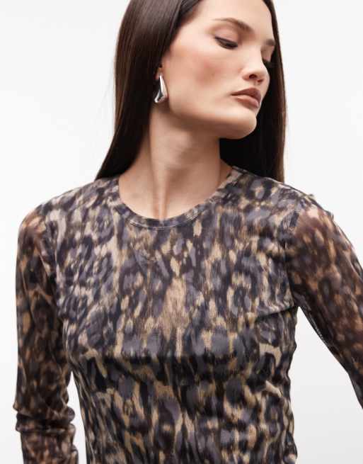 AllSaints - Ellie - Top manches longues en tulle à imprimé léopard, 2 de 4