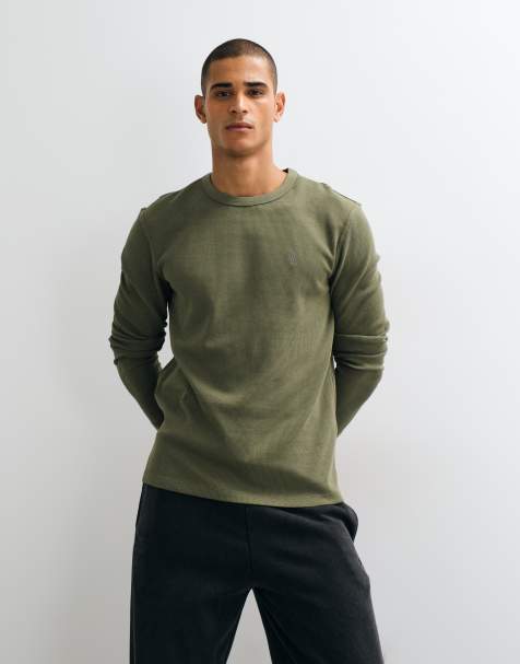 AllSaints Ellis långärmad t-shirt med våffelstruktur och logga i grönt - view 1