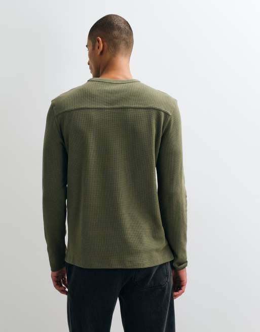 AllSaints Ellis langærmet waffle-logo T-shirt i grøn, 5 af 5