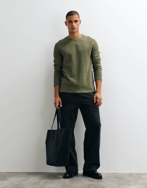 AllSaints Ellis T-shirt a maniche lunghe con logo waffle verde, 3 di 5