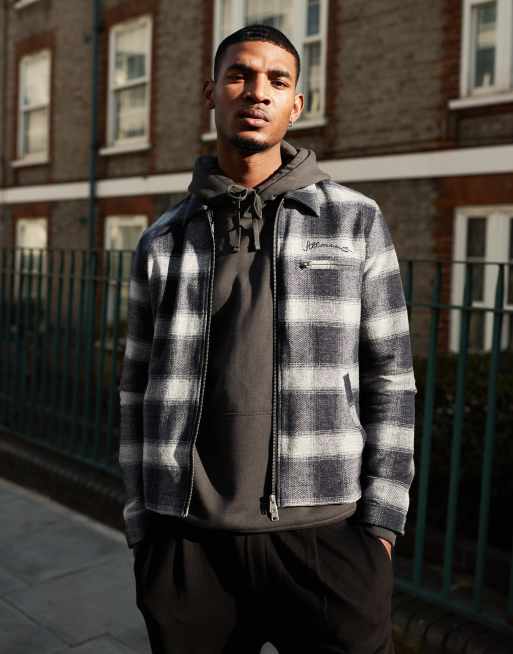 AllSaints Ellis zip through check jacket in back white | ASOS