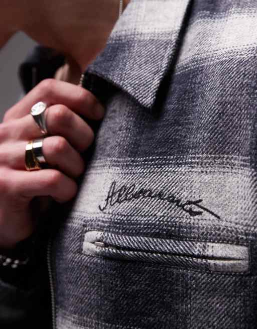 AllSaints Ellis zip through check jacket in back white, 2 of 4