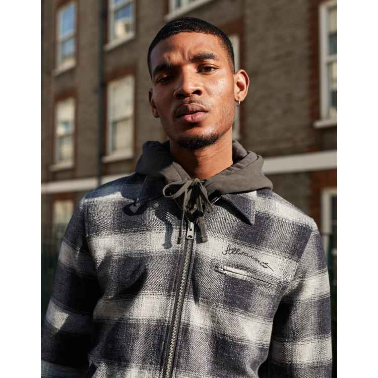 AllSaints Ellis zip through check jacket in black white | ASOS
