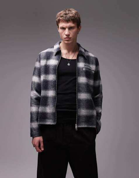 AllSaints Ellis zip through check jacket in black white - view 1