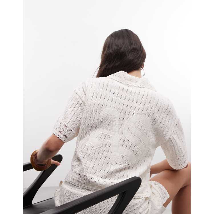 DIANTE Flap bare topホワイト AllSaints Elma co-ord short sleeve crochet polo top with back logo