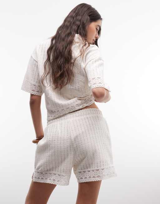 AllSaints – Elma – Vita shorts med virkad detalj, del av set, 4 av 5