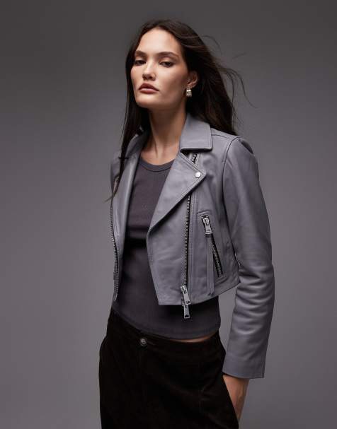 AllSaints elora biker jacket in gray - view 1