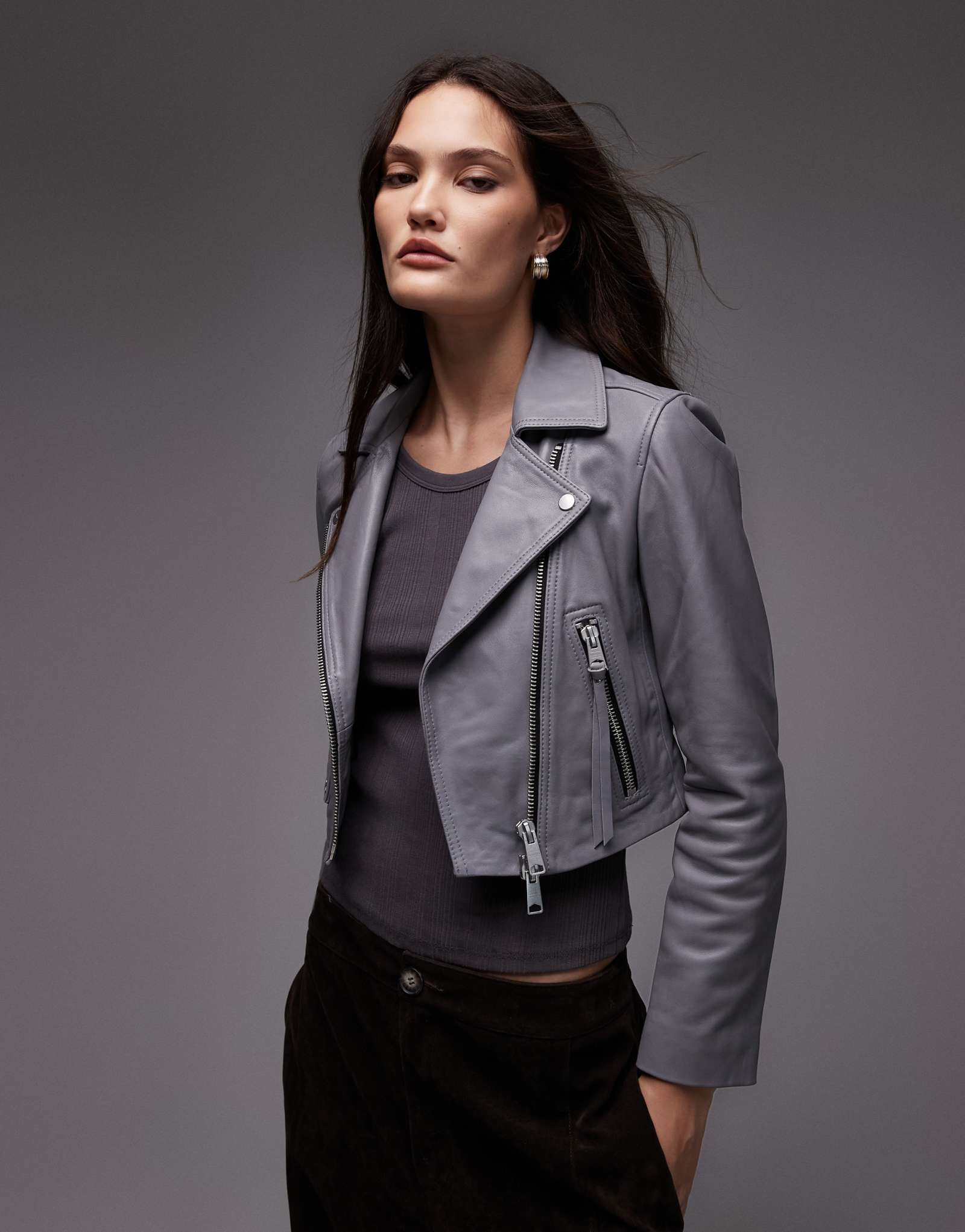 Байкерская куртка AllSaints elora серого цвета