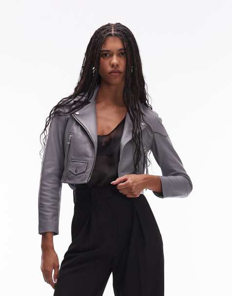AllSaints Elora biker jacket in grey - view 1