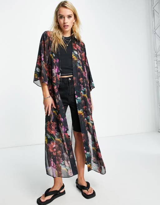 AllSaints Elsa kimono in black floral ASOS