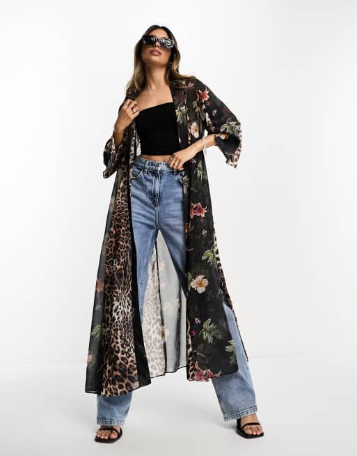 AllSaints – Elsa Sara – Kimono ze wstawkami w cętki i z kwiatowym wzorem
