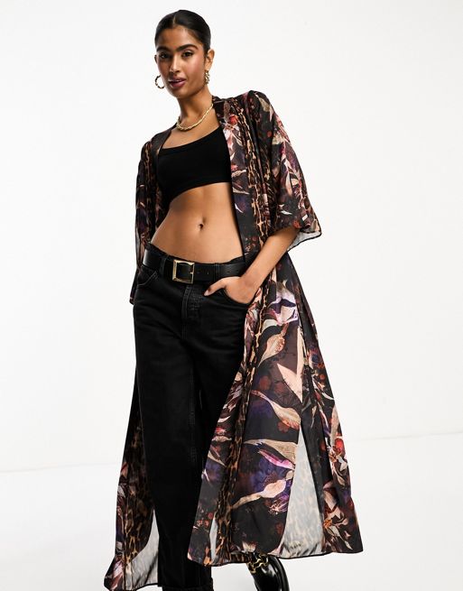 AllSaints Elsa Tippi kimono in brown print | ASOS