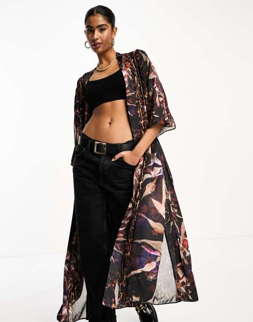 AllSaints Elsa Tippi kimono in brown print | ASOS