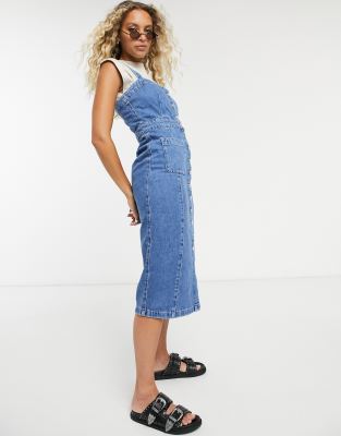 denim button front midi dress