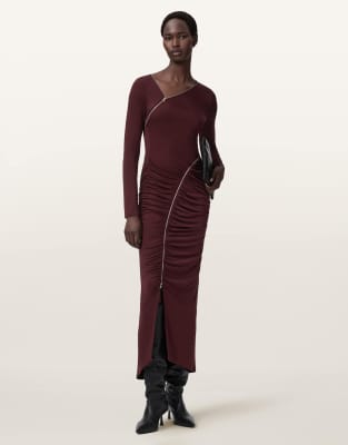 AllSaints - Elsie - Kleid in Ochsenblutrot mit Reißverschluss