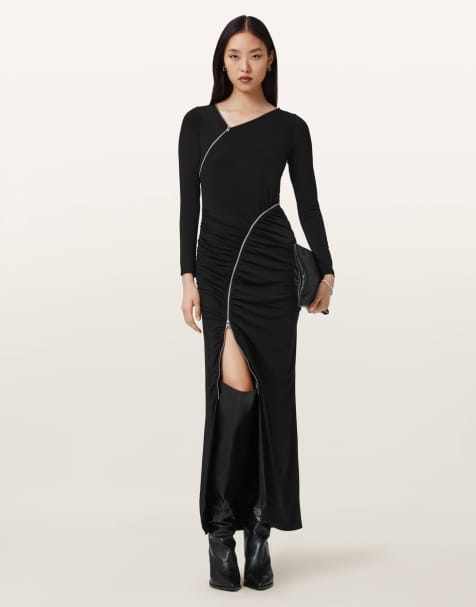 AllSaints – Elsie – Kleid in Schwarz mit Reißverschluss - view 1