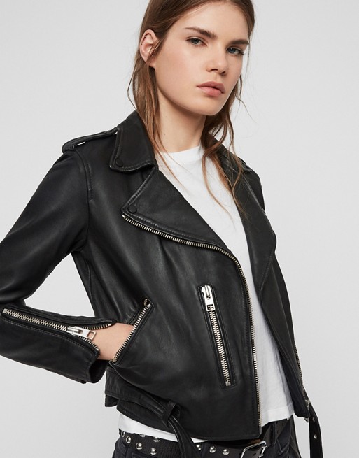 AllSaints Balfern leather biker jacket in black