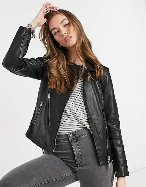 Coats & Jackets AllSaints Elva leather biker jacket in black 