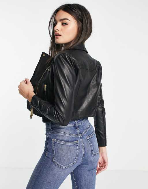 AllSaints - Elva - Sort bikerjakke i læder, 2 af 4