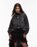 [AllSaints] AllSaints embellished Beth denim jacket in black 14 Washed black