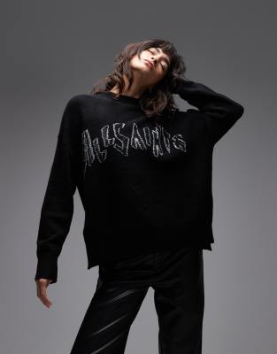 AllSaints Allsaints embellished sequin jumper in black-White