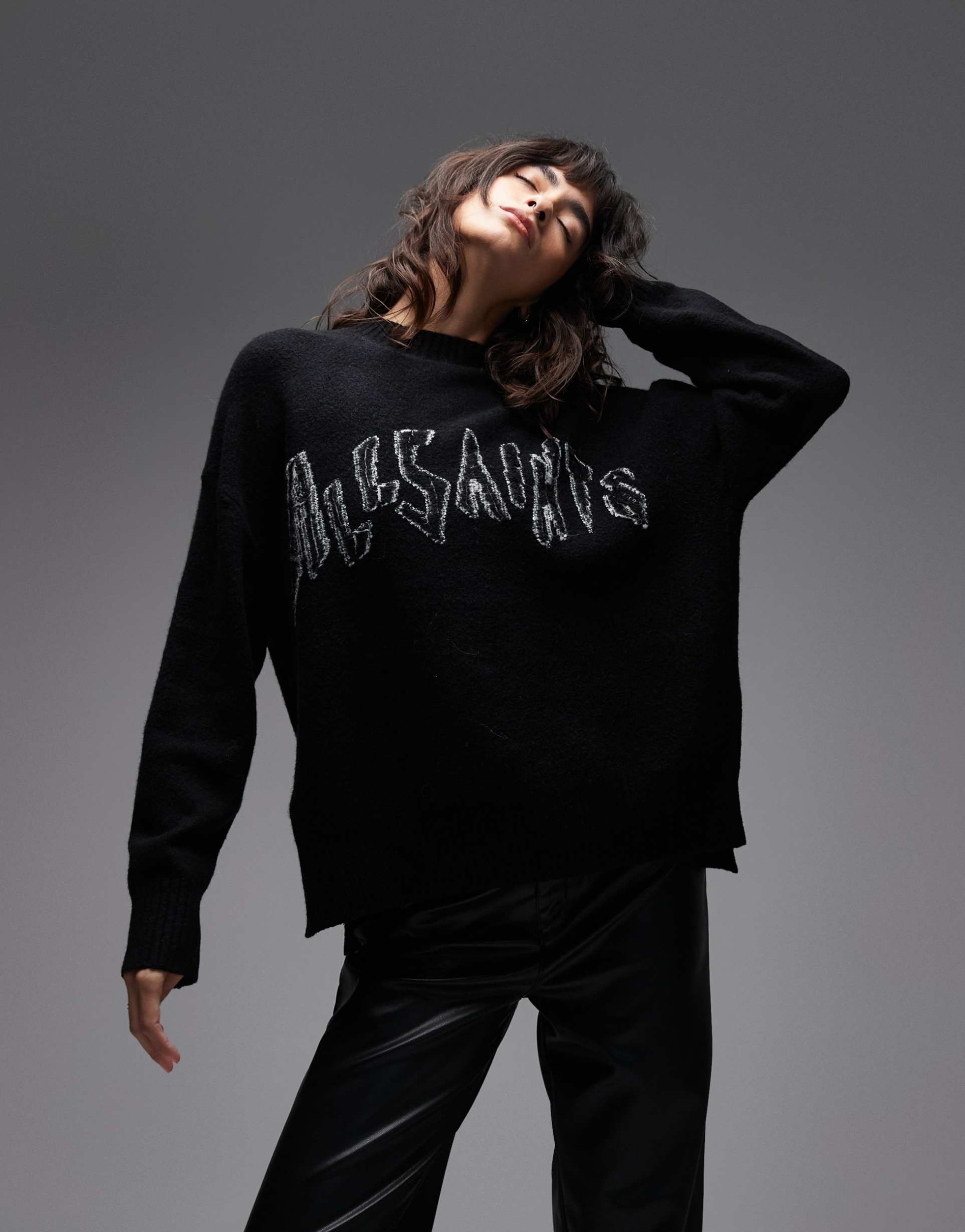 allsaints embellished sequin sweater in black