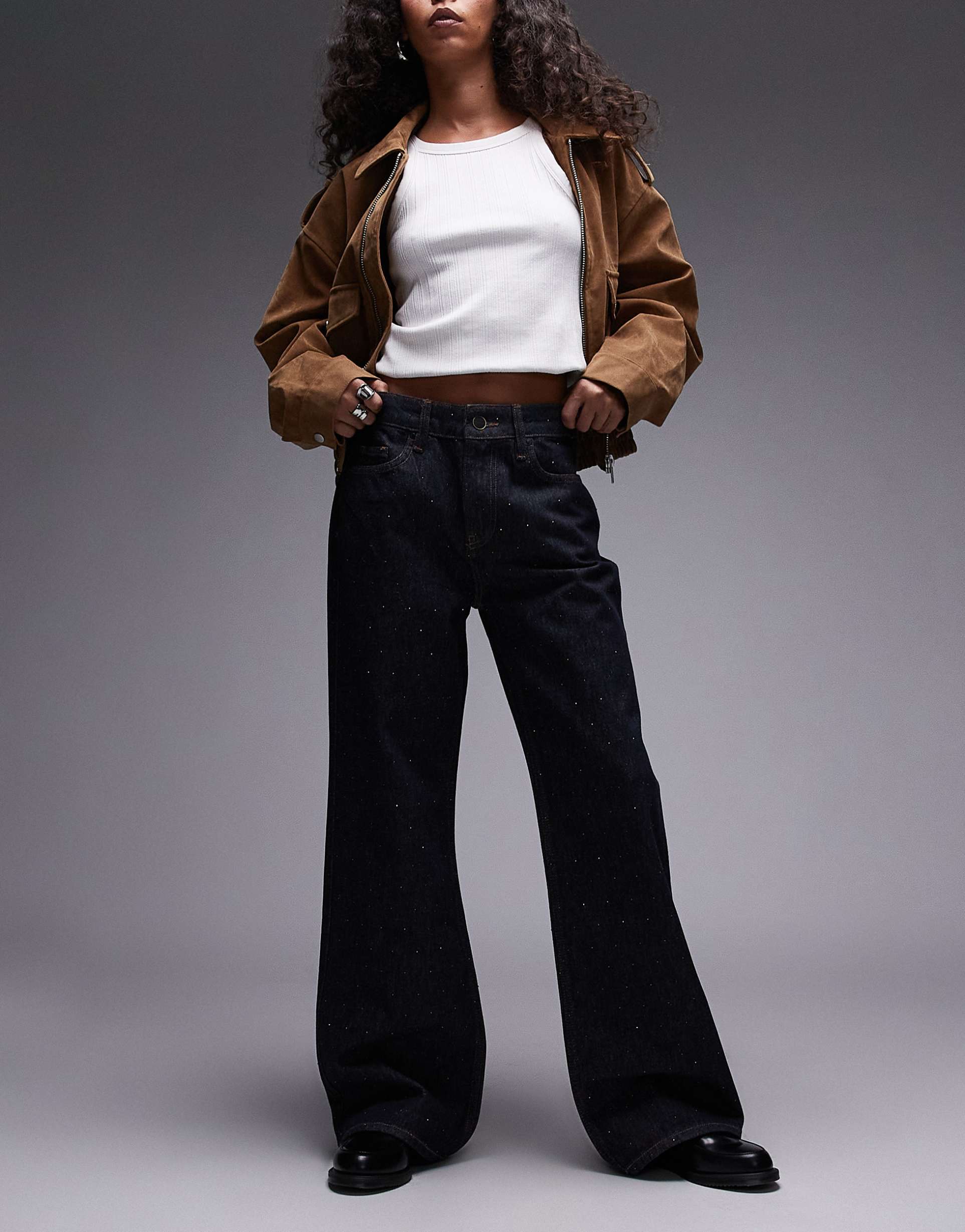 allsaints ember sparkle flare jeans in indigo