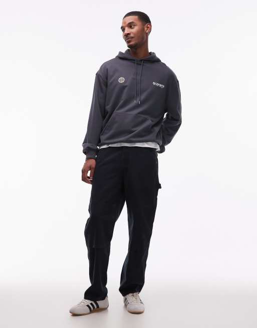 AllSaints Emblem graphic logo hoodie with back print in washed black, 2 of 5