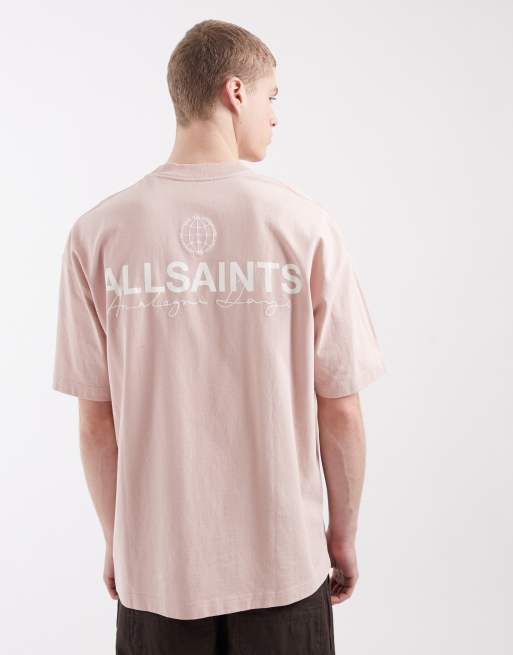 AllSaints Emblem logo t-shirt with back print in pink, 5 of 5