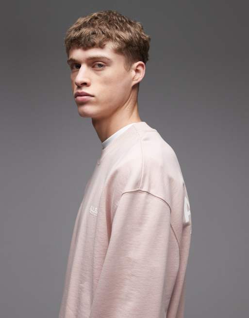 AllSaints – Emblem – Sweatshirt in Rosa mit Logo, Rundhalsausschnitt und Rückenprint, 4 von 5